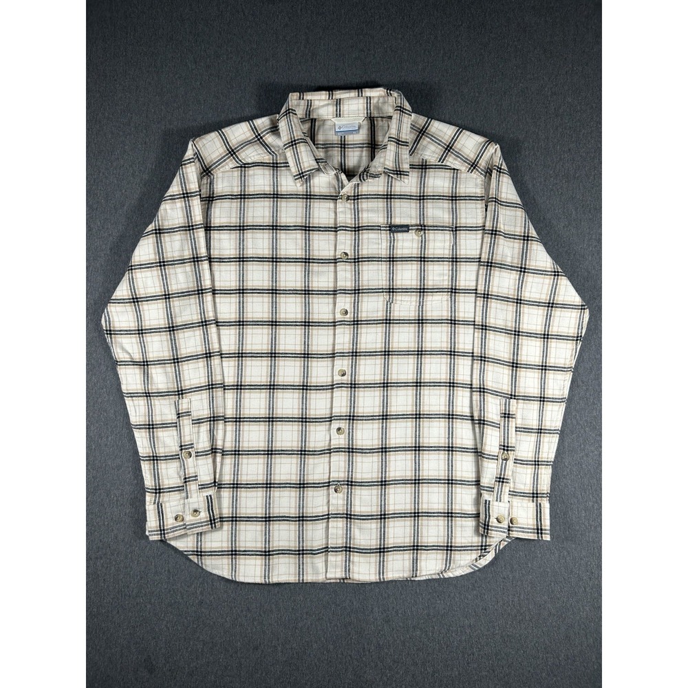 Columbia Cornell Woods Flannel Long Sleeve Shirt Chalk Quad Check XL